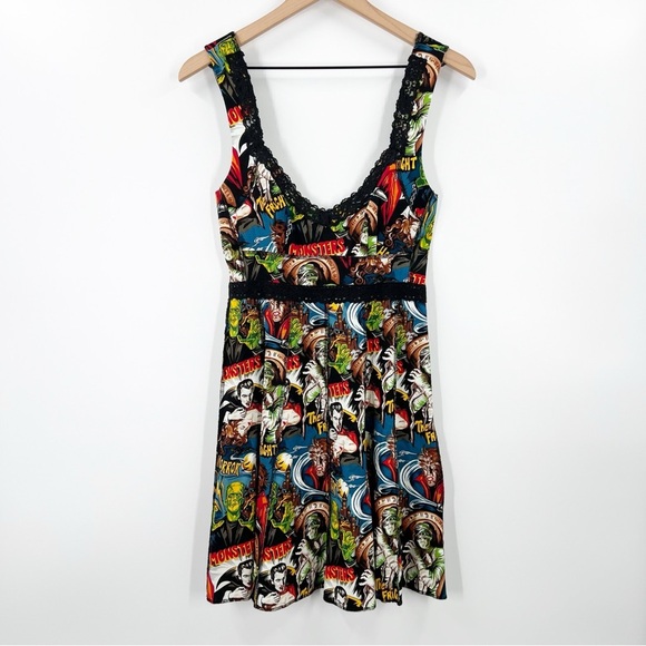 Shrine Of Hollywood Vintage Cocktail Dress Classic Monster Print - Picture 2 of 12